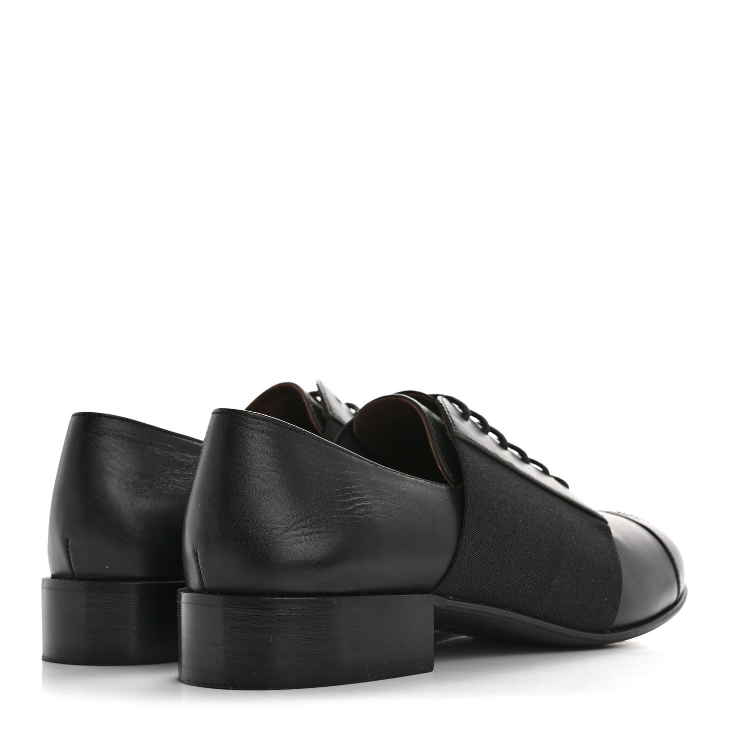 Calfskin Elastic Lace Up Cap Toe CC Loafers 38.5 Black