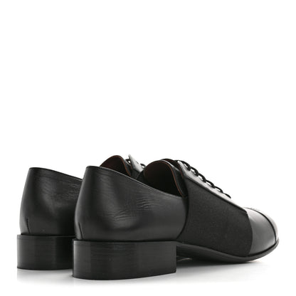 Chanel Calfskin Elastic Lace Up Cap Toe CC Loafers 38.5 Black 5 of 11