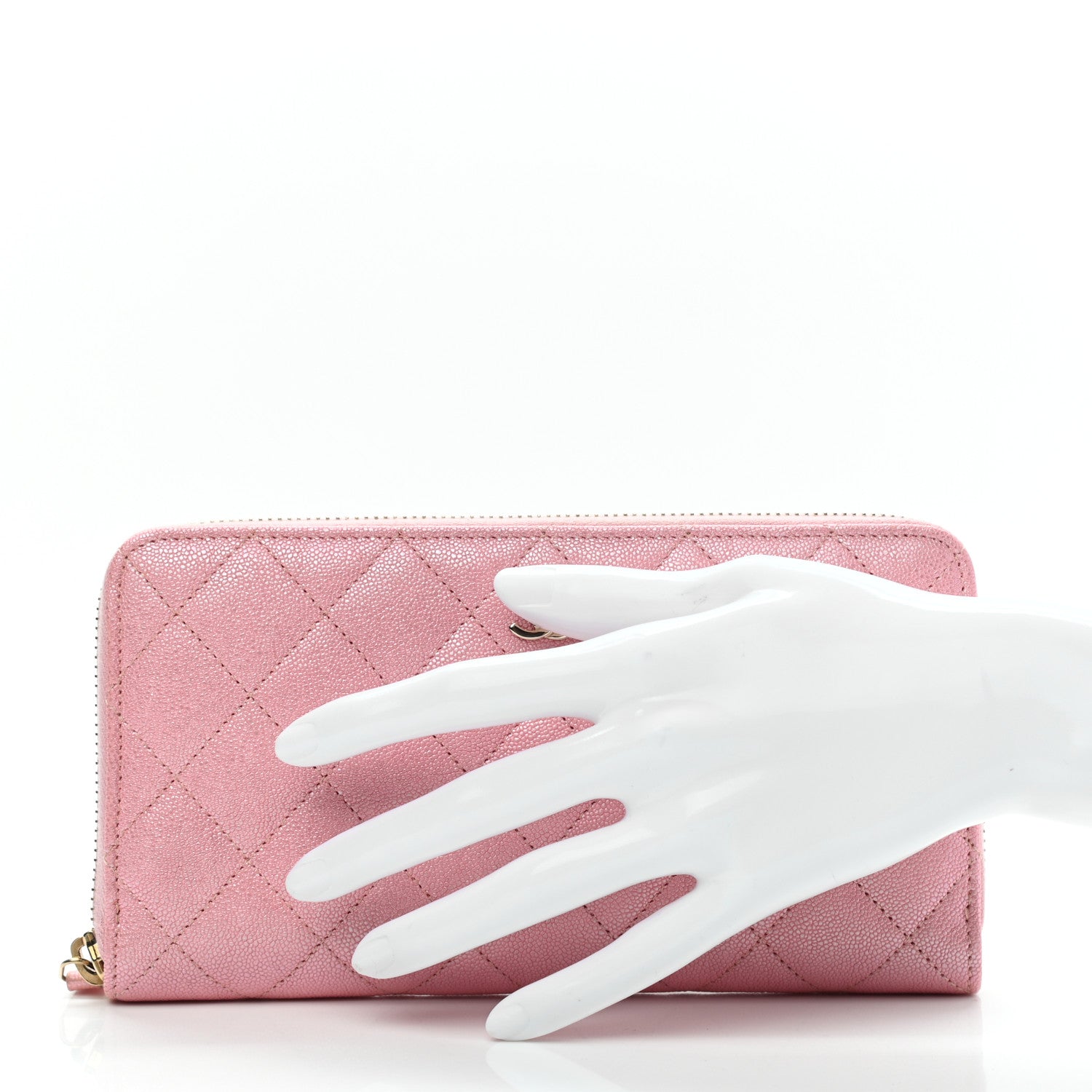 Chanel Iridescent Caviar Quilted Large Zip Around Wallet Pink 2 of 9