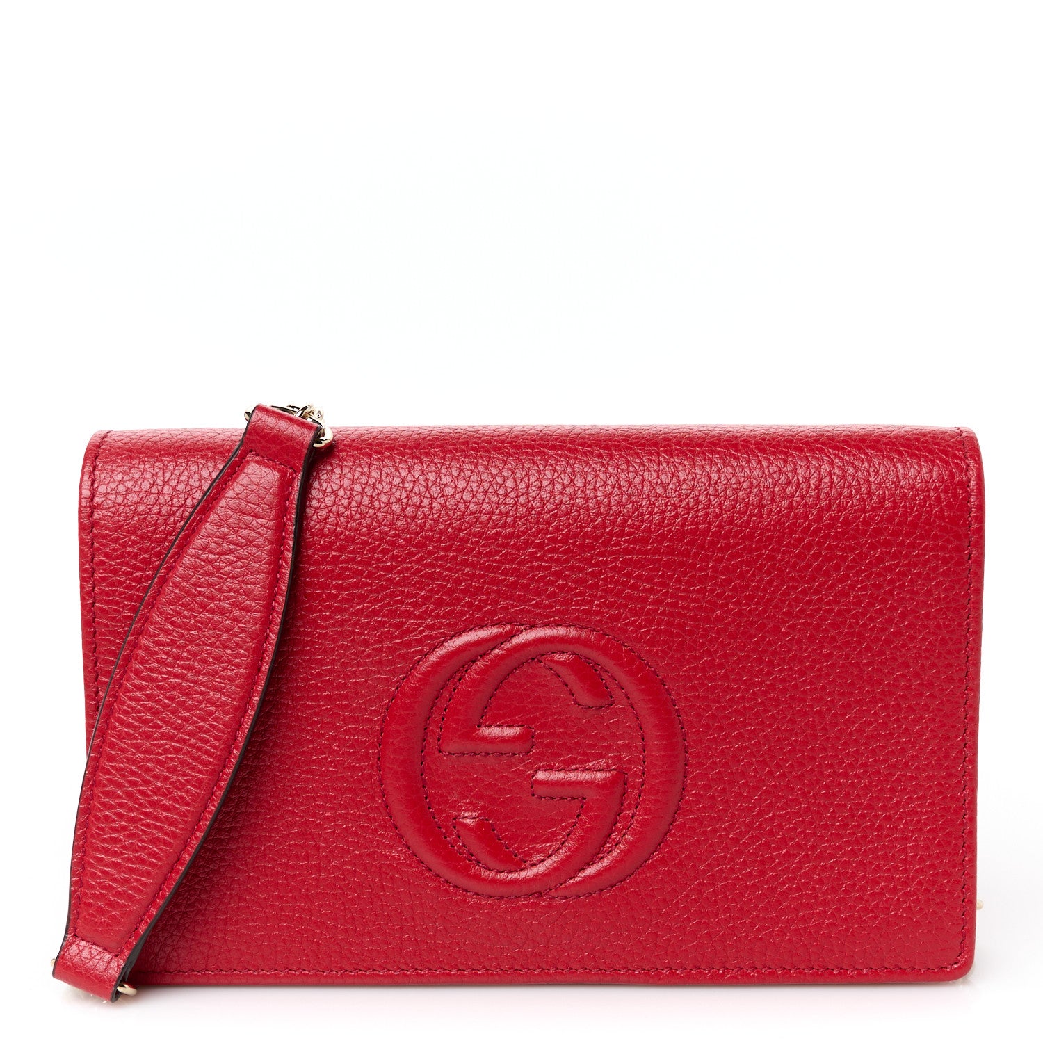 Gucci Pebbled Calfskin Soho Wallet on Chain Tabasco Red 1 of 10