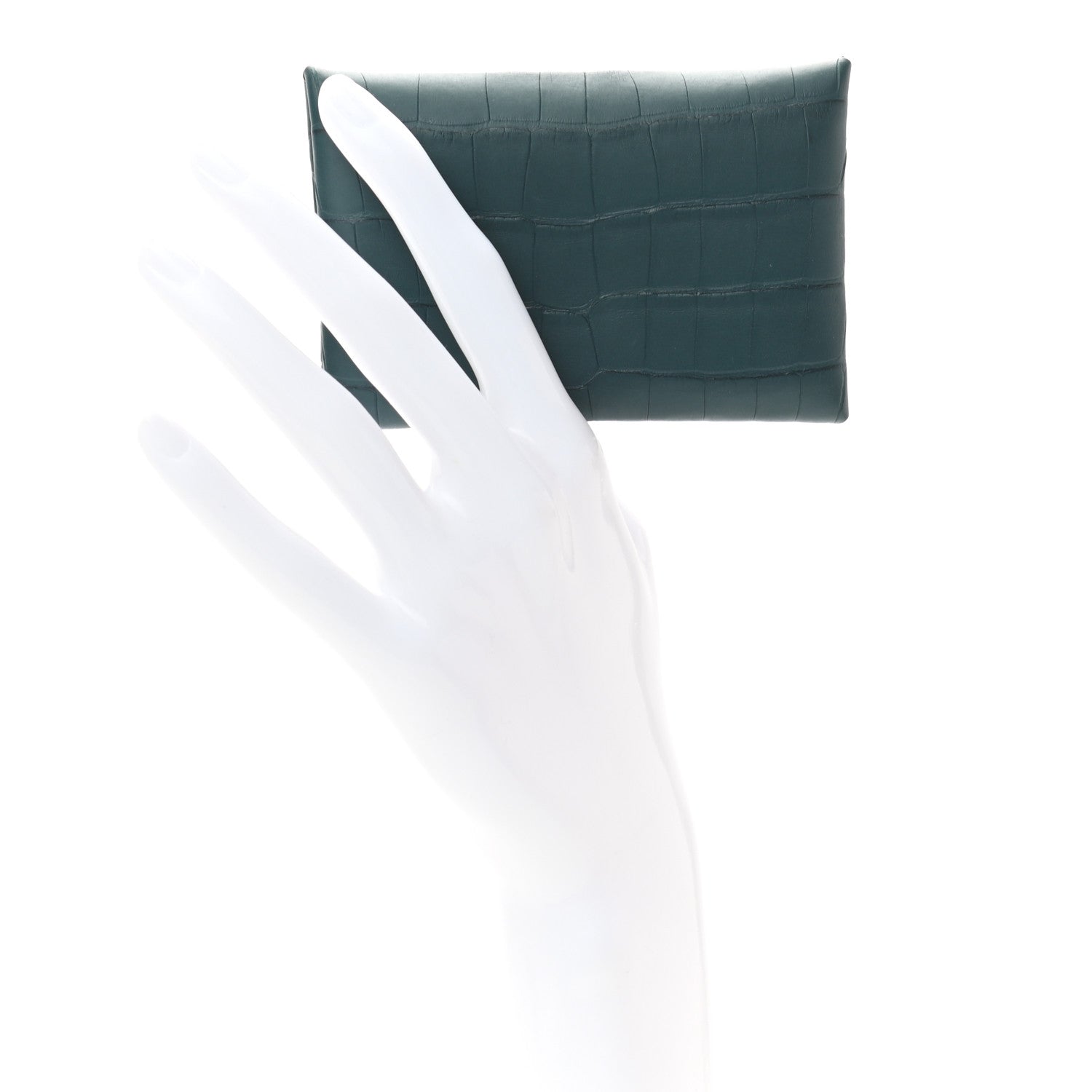 Hermes Matte Alligator Calvi Card Case Vert Cypress 2 of 6