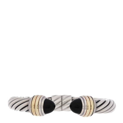David Yurman DAVID YURMAN Sterling Silver 14K Yellow Gold Black Onyx 10mm Cable Classics Hinged Bracelet 1 of 5