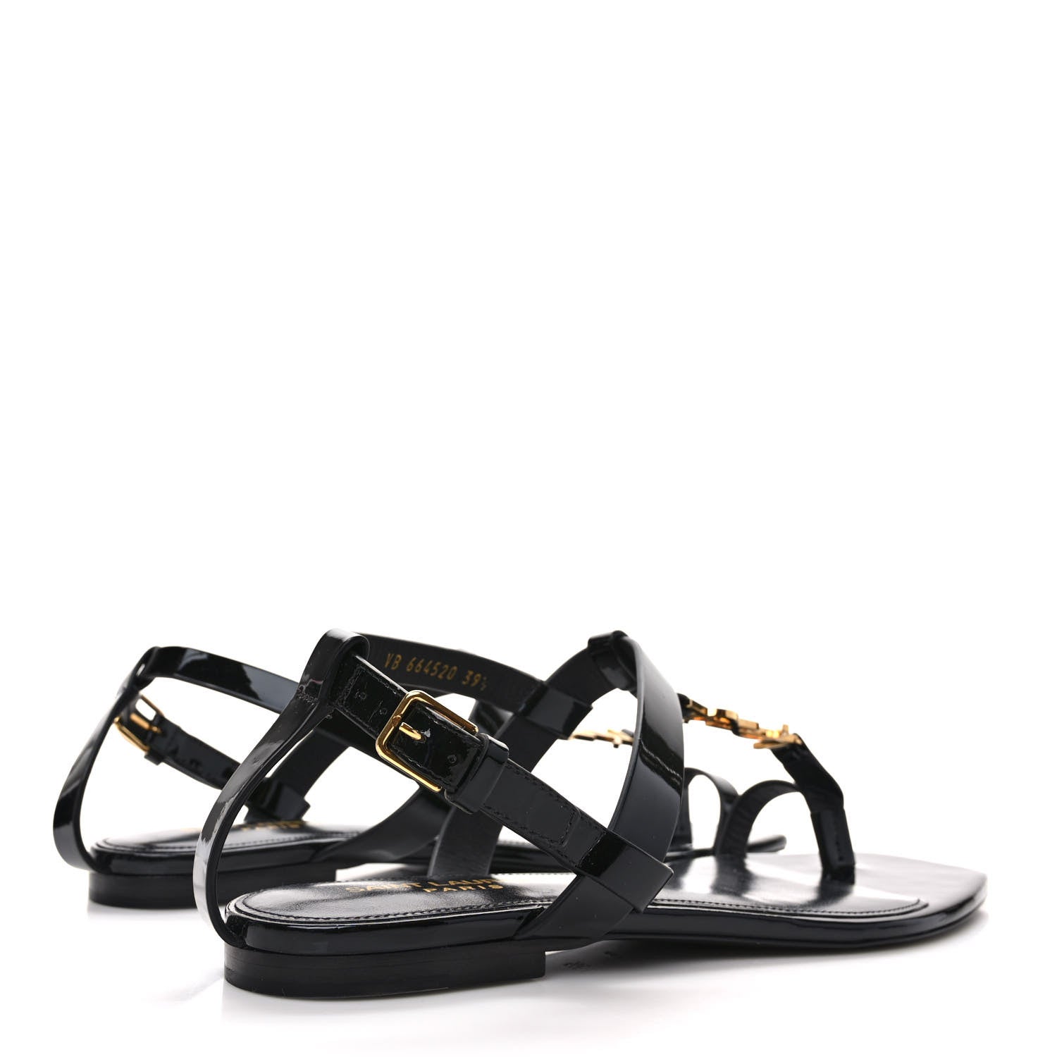 Saint Laurent Patent Calfskin Cassandra Monogram Sandals 39.5 Black 4 of 9