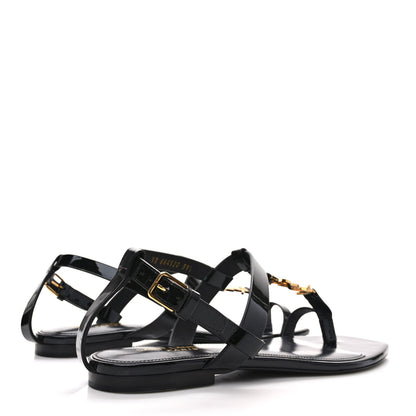 Saint Laurent Patent Calfskin Cassandra Monogram Sandals 39.5 Black 4 of 9