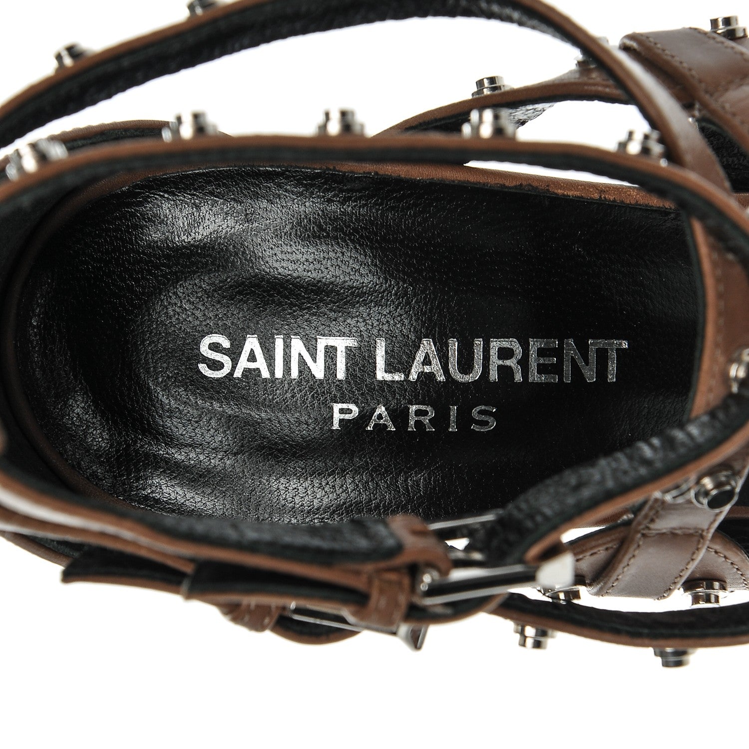 Saint Laurent Calfskin Jerry 105 Studded Sandal Heels 37 Brown 7 of 8