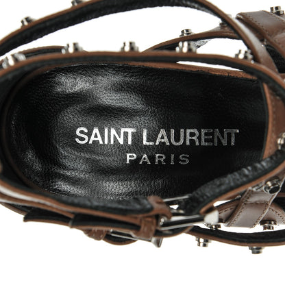 Saint Laurent Calfskin Jerry 105 Studded Sandal Heels 37 Brown 7 of 8