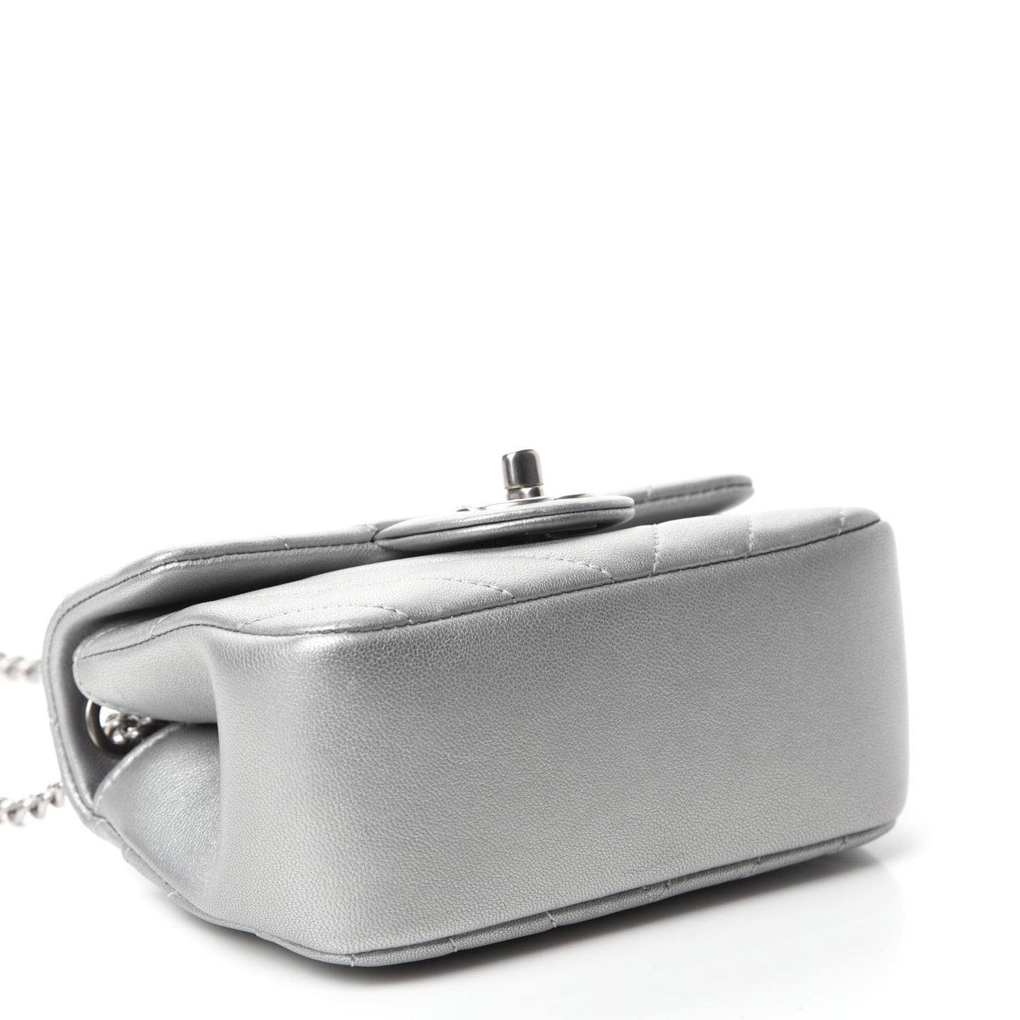 Metallic Lambskin Chevron Quilted Mini Flap Silver