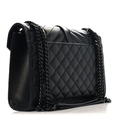 Saint Laurent Grain De Poudre Textured Mixed Matelasse Triquilt Medium Monogram Monochrome Satchel Black 3 of 9