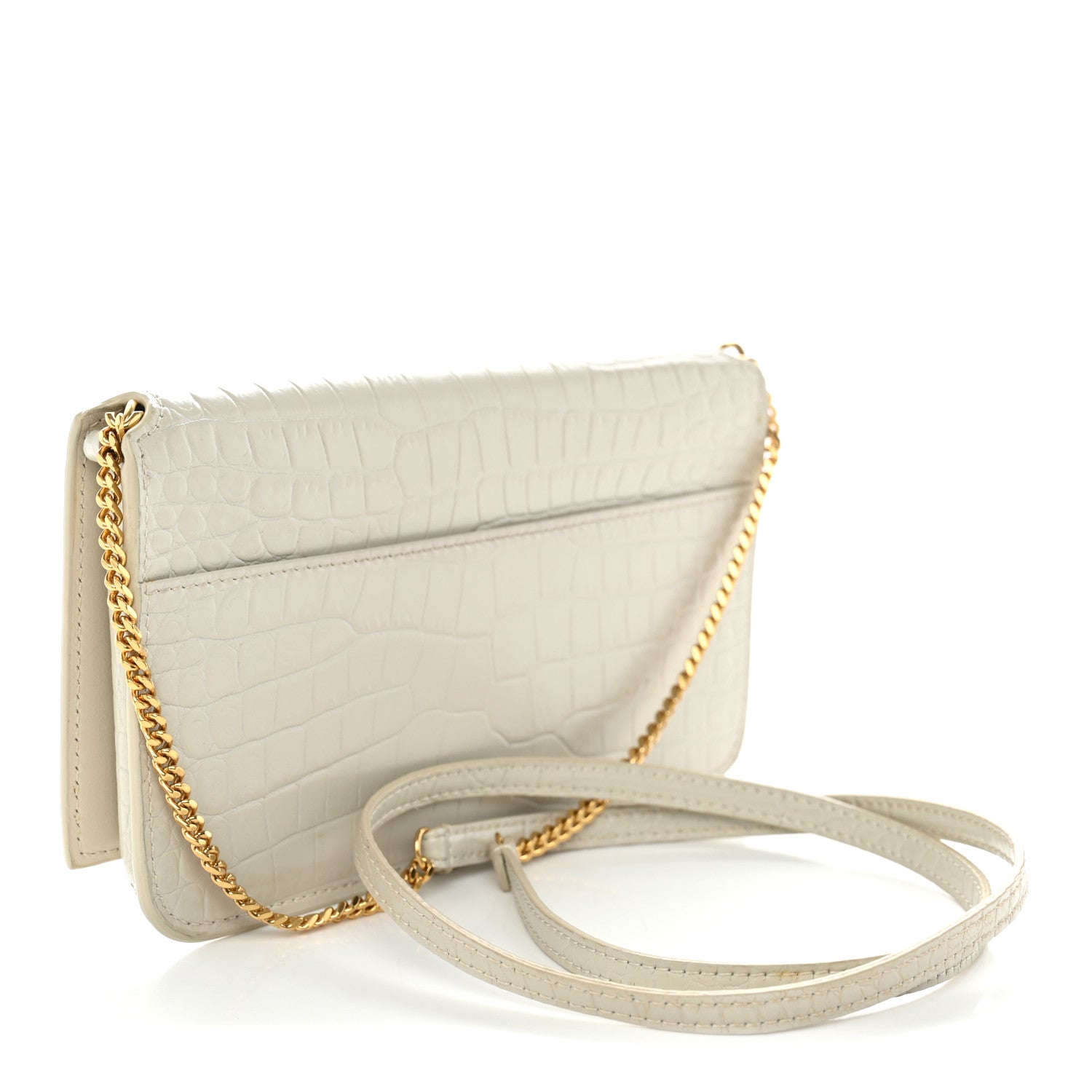 Saint Laurent Crocodile Embossed Monogram Phone Holder Crossbody Crema Soft 3 of 12