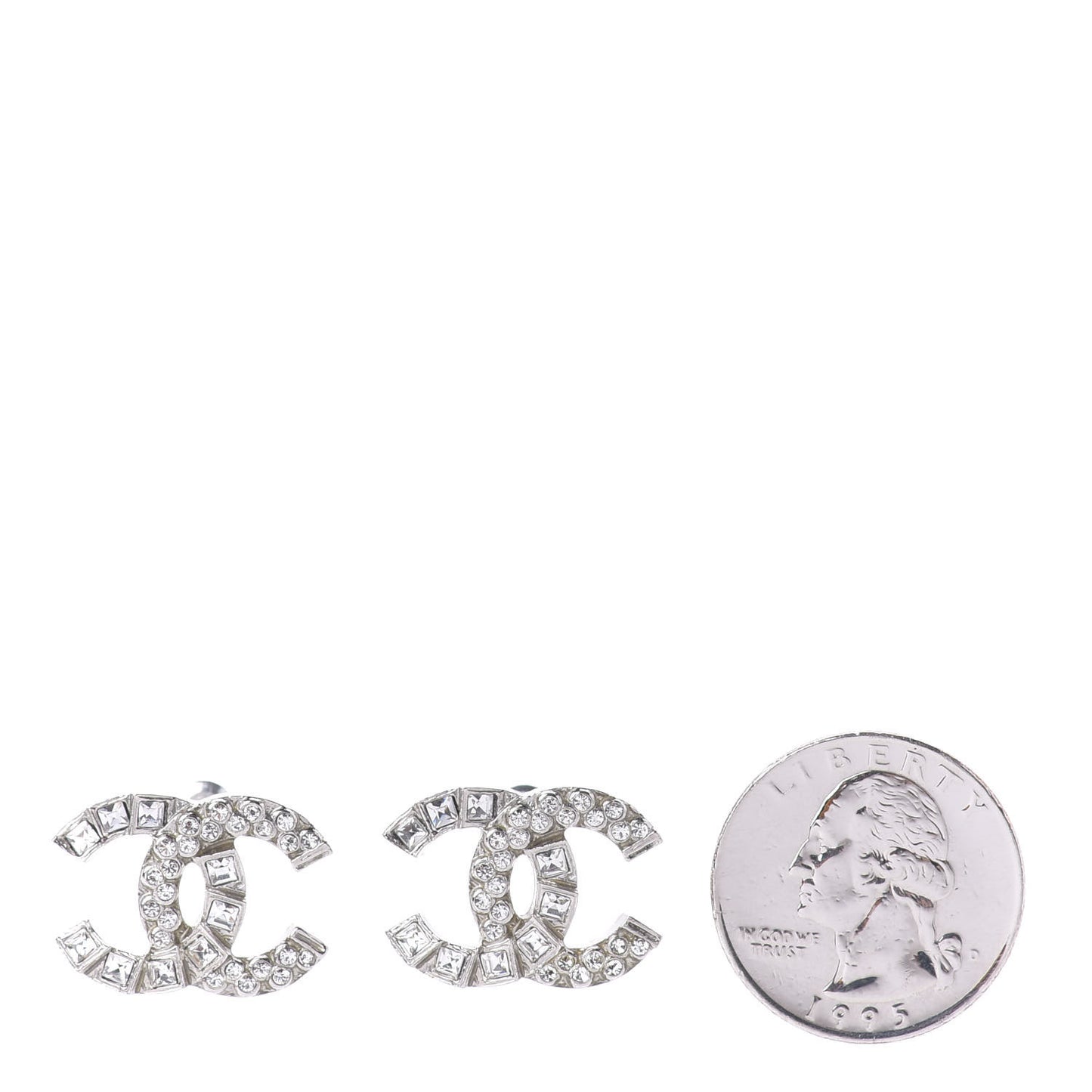 Crystal Baguette CC Earrings Silver