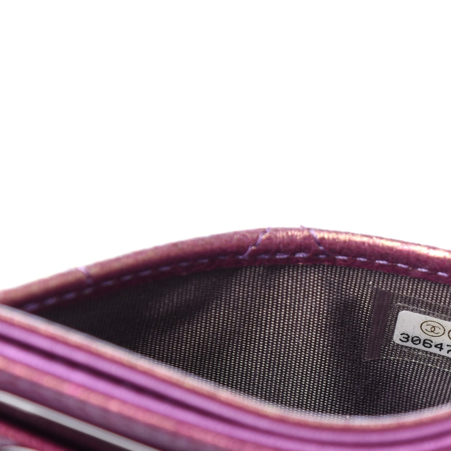 Iridescent Lambskin Quilted Card Holder Purple