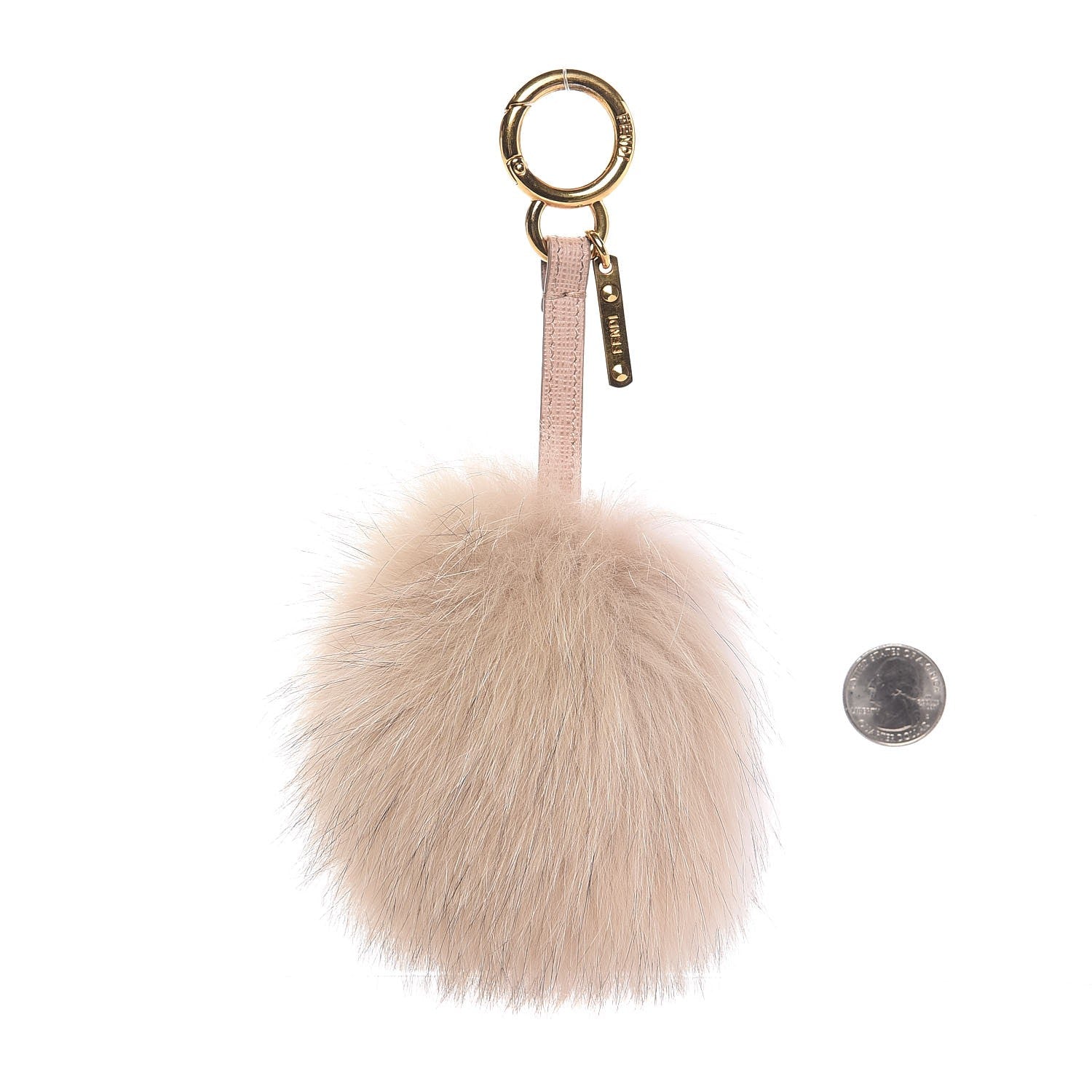 Fendi Fox Fur Vitello Elite Bi-Color Pom Pom Bag Charm Rosa Cammello Cipria 2 of 6