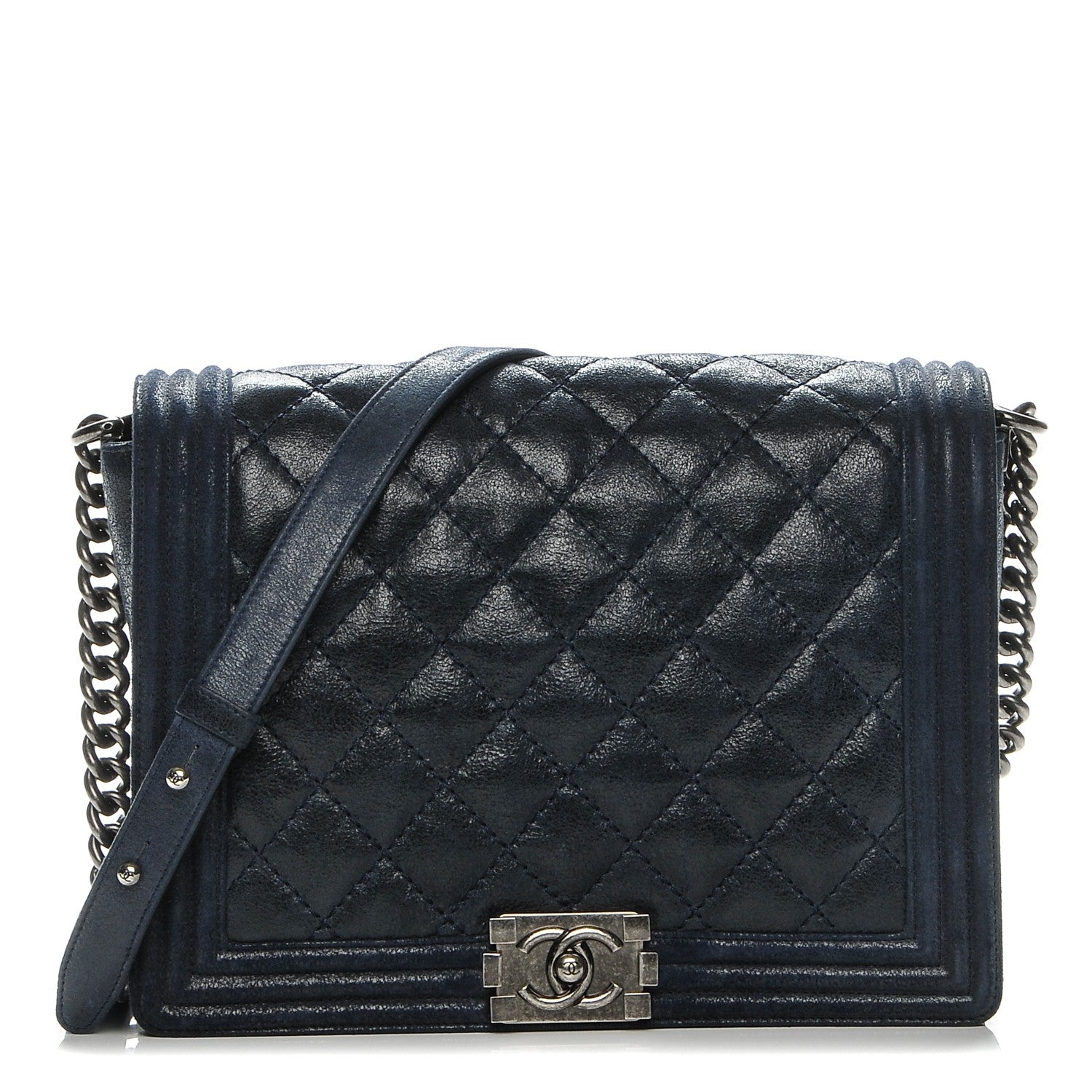 Chanel Goatskin Quilted Medium Gentle Boy Flap Navy Blue 1 of 7