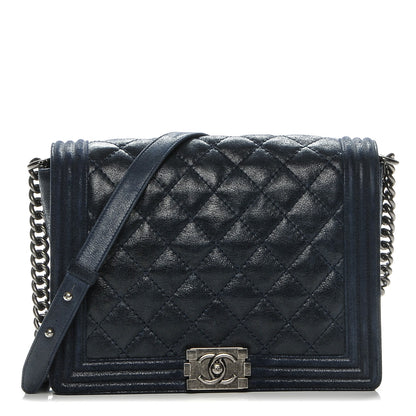 Chanel Goatskin Quilted Medium Gentle Boy Flap Navy Blue 1 of 7