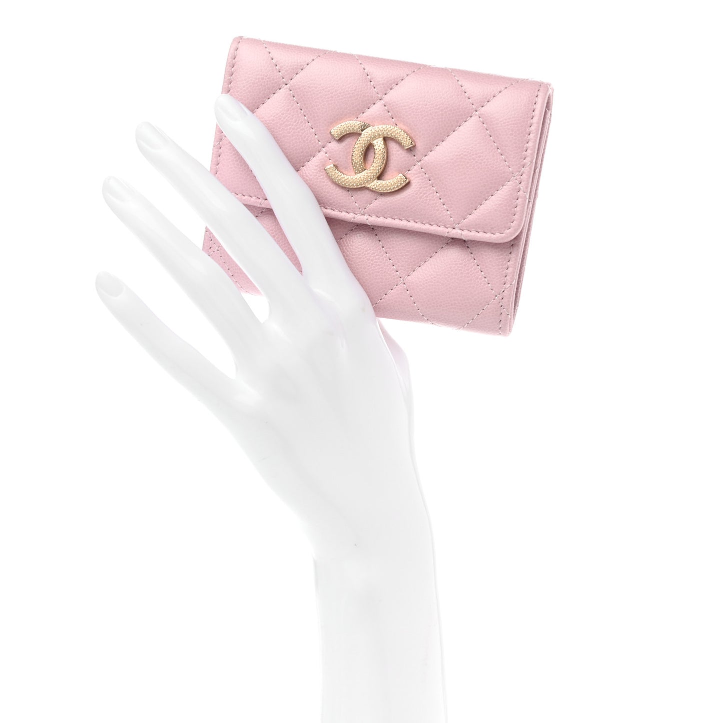Caviar Quilted Studded CC Flap Card Holder Light Pink