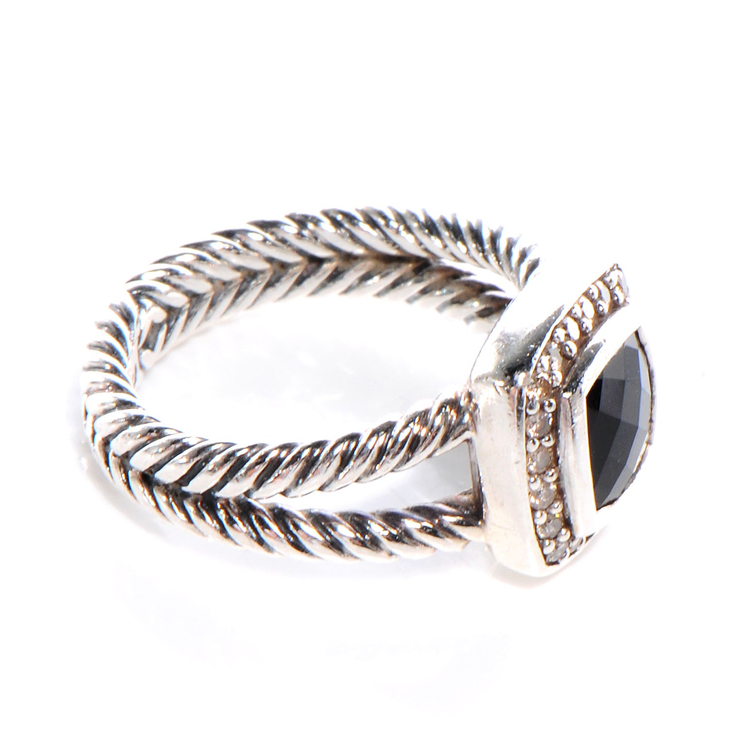 David Yurman Sterling Silver Diamond Black Onyx 7mm Petite Albion Ring 52 6 4 of 5