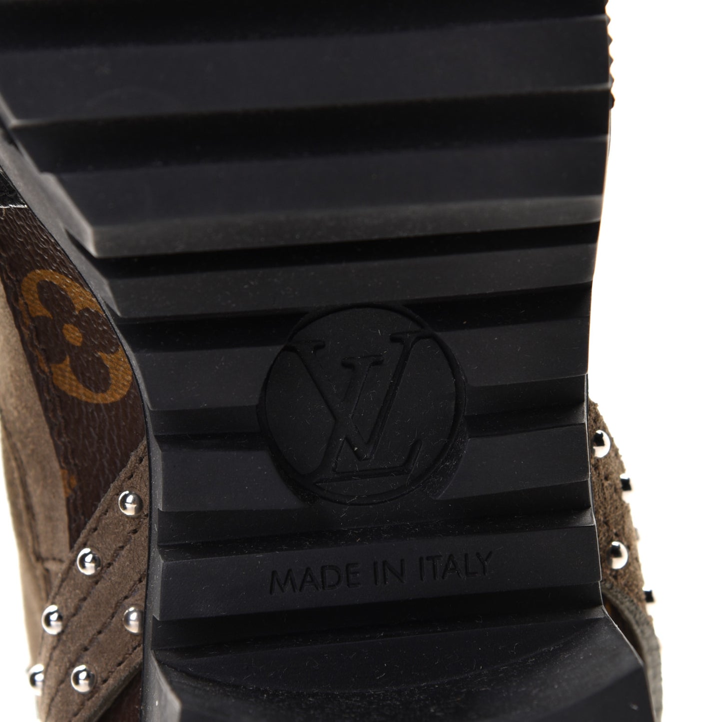 Suede Calfskin Monogram Laureate Platform Desert Boots 36.5 Kaki