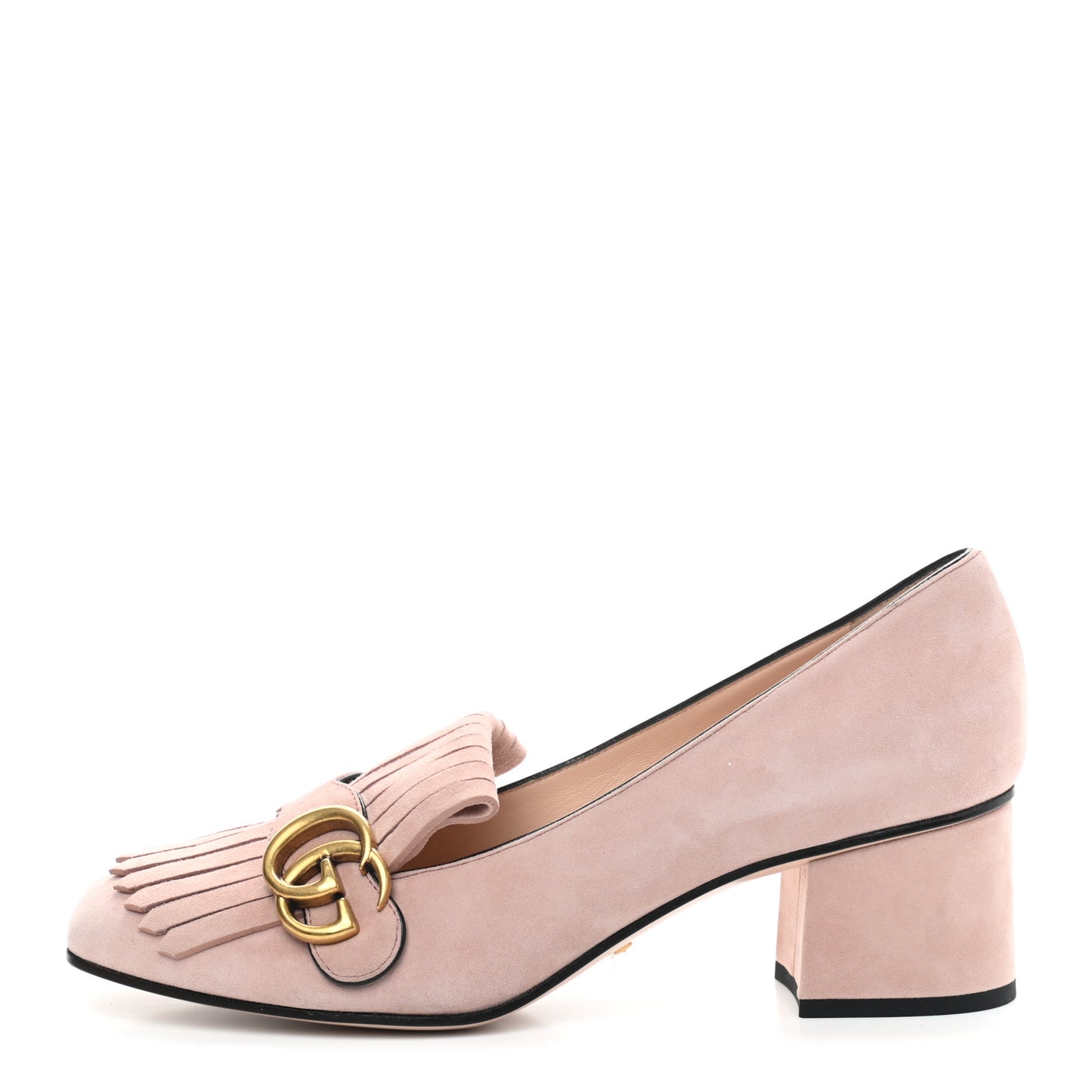 Kid Scamosciato GG Marmont Fringe 50mm Loafer Pumps 39 Crystal Pink