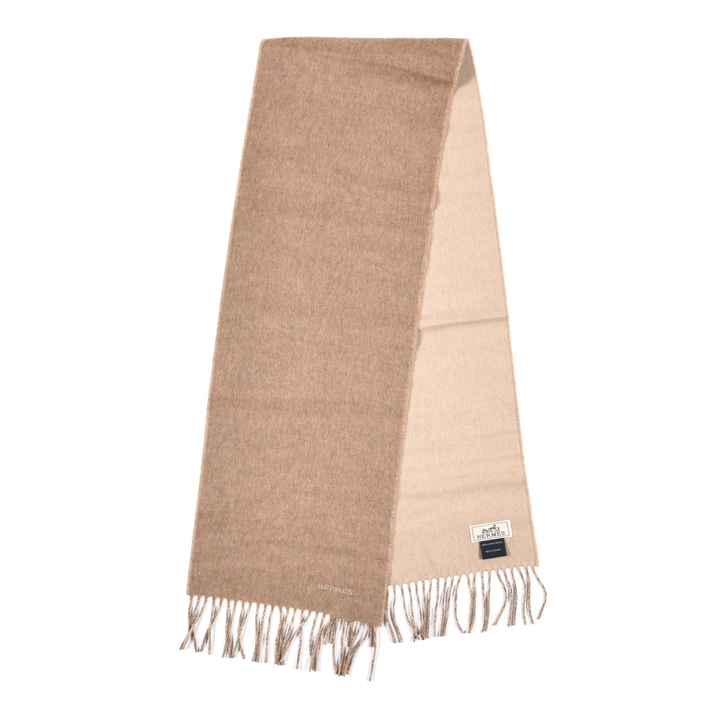 Cashmere Recto Verso Muffler Marron Glace Craie