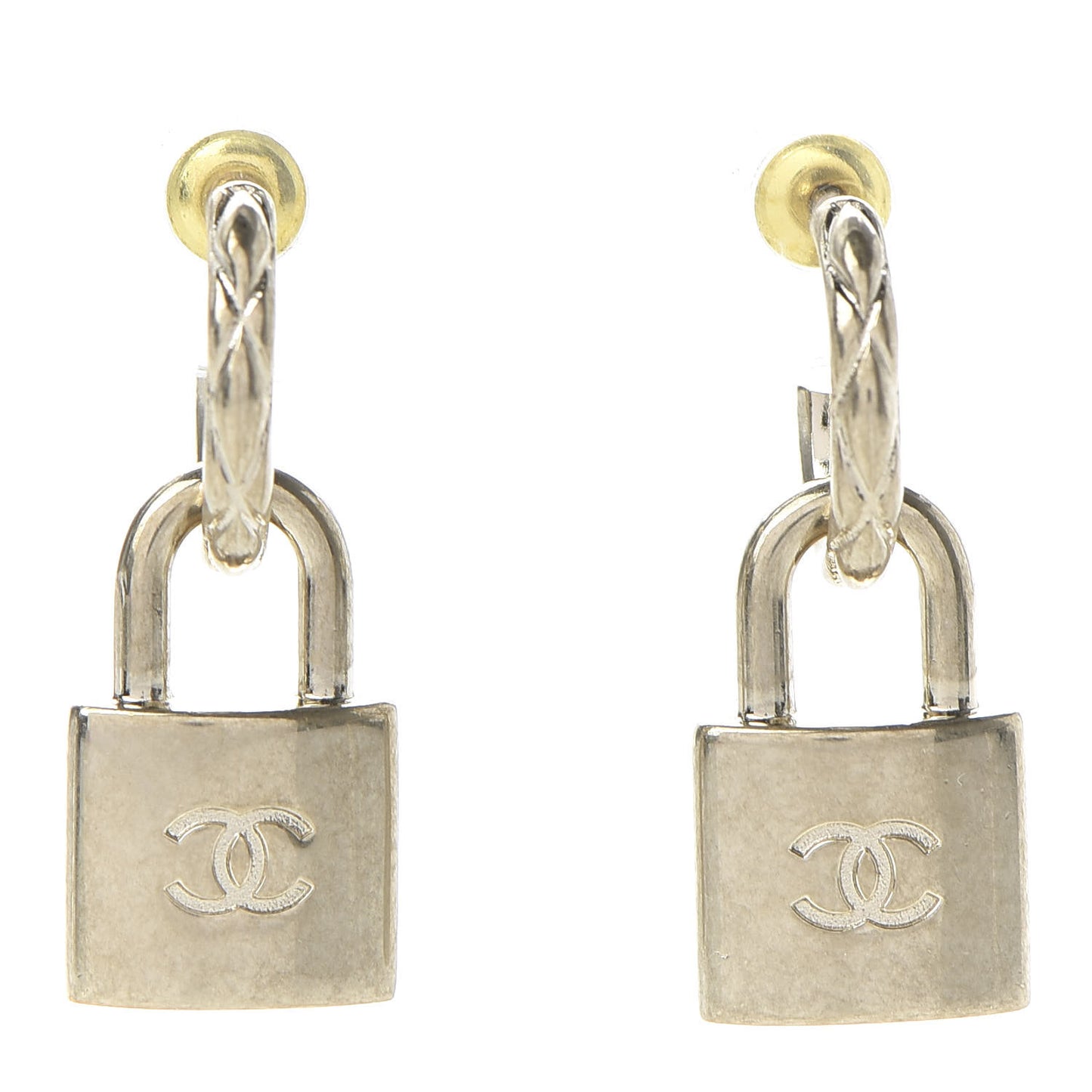 Metal Lock Drop Earrings Light Gold