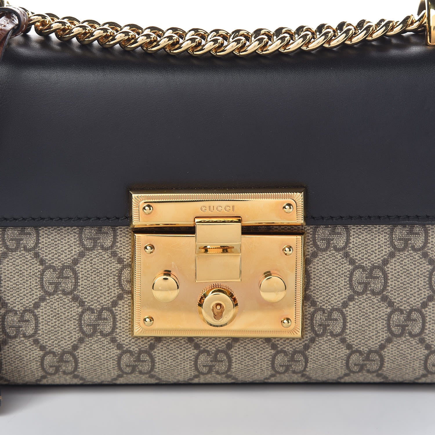 Gucci GG Supreme Monogram Calfskin Small Padlock Shoulder Bag Beige Black Cuir 8 of 12