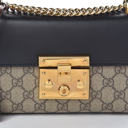 Gucci GG Supreme Monogram Calfskin Small Padlock Shoulder Bag Beige Black Cuir 8 of 12