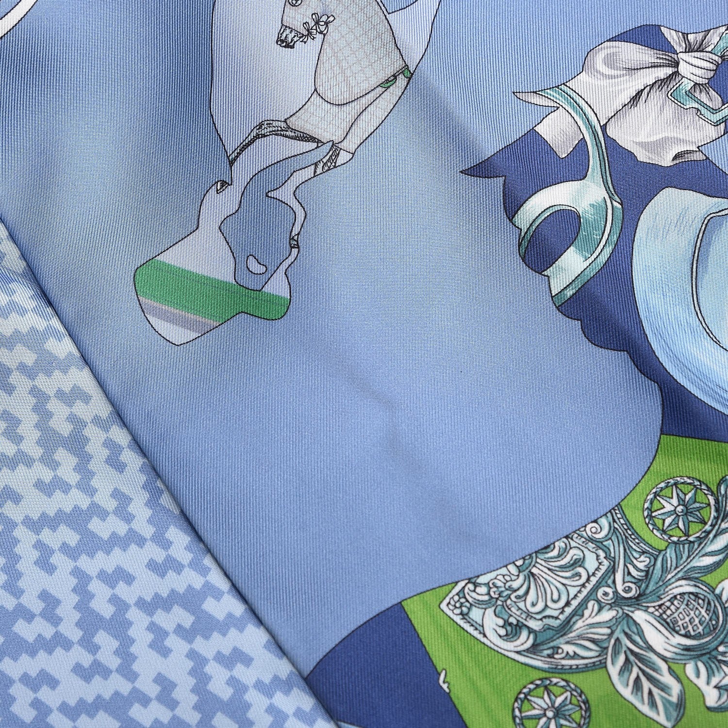 Hermes Silk Tout En Carre Chevron Maxi Twilly Blue Jean Vert Ciel 5 of 5