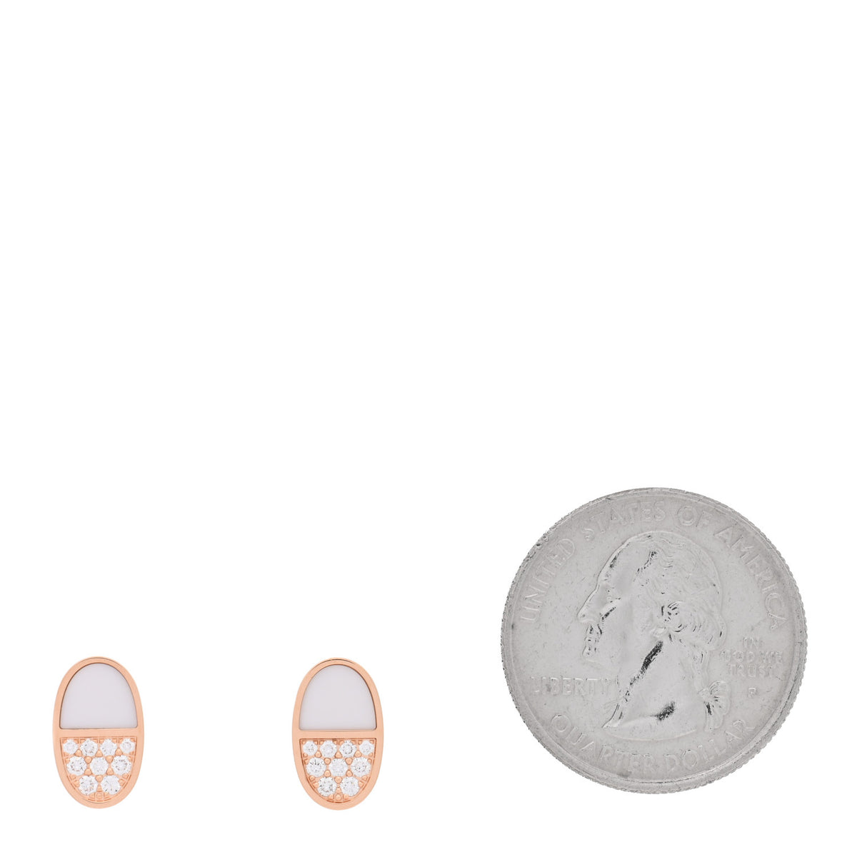 18K Rose Gold Ceramic Diamond Chaine D'Ancre Verso Stud Earrings White