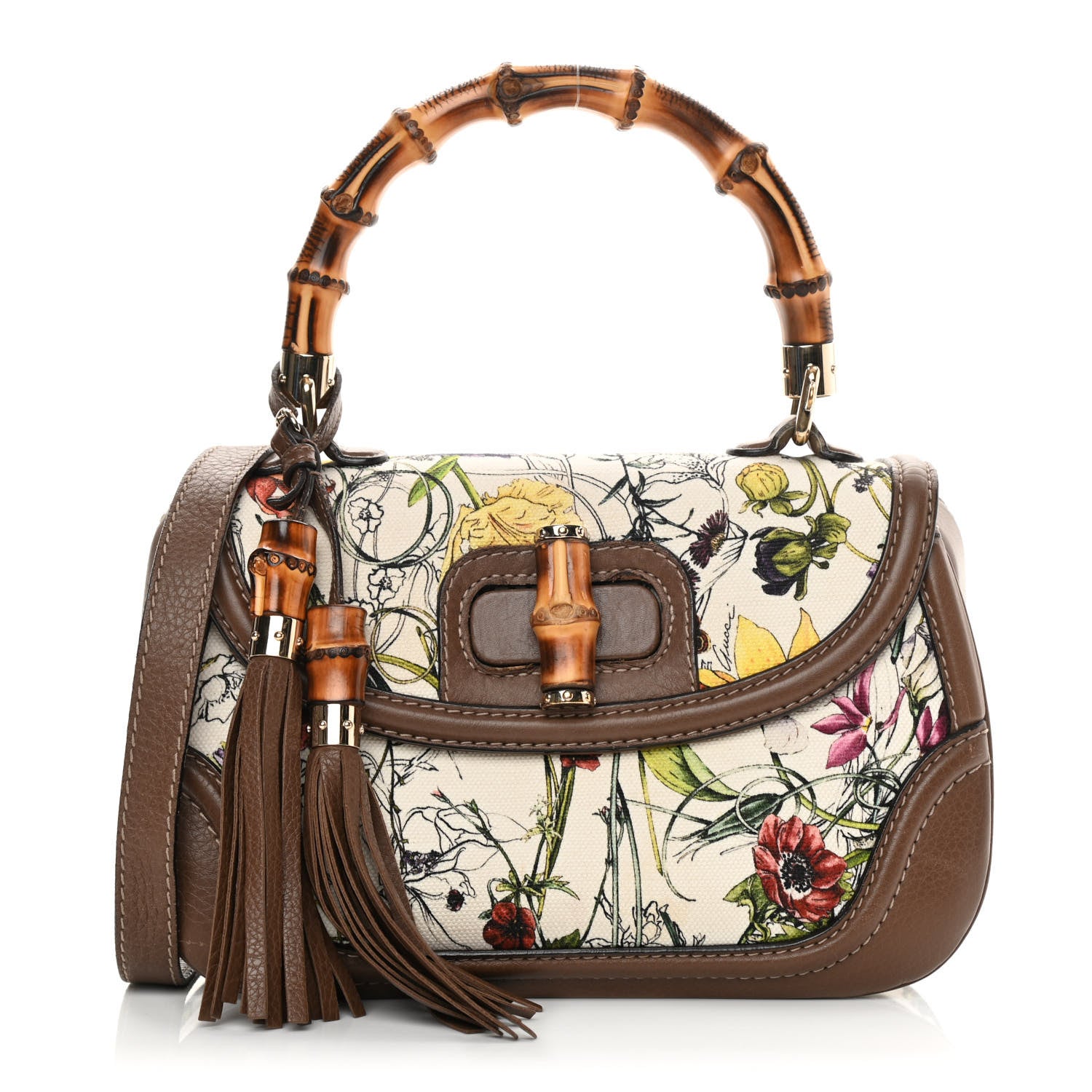 Gucci Flora Medium New Bamboo Top Handle Bag Dark Brown 1 of 17