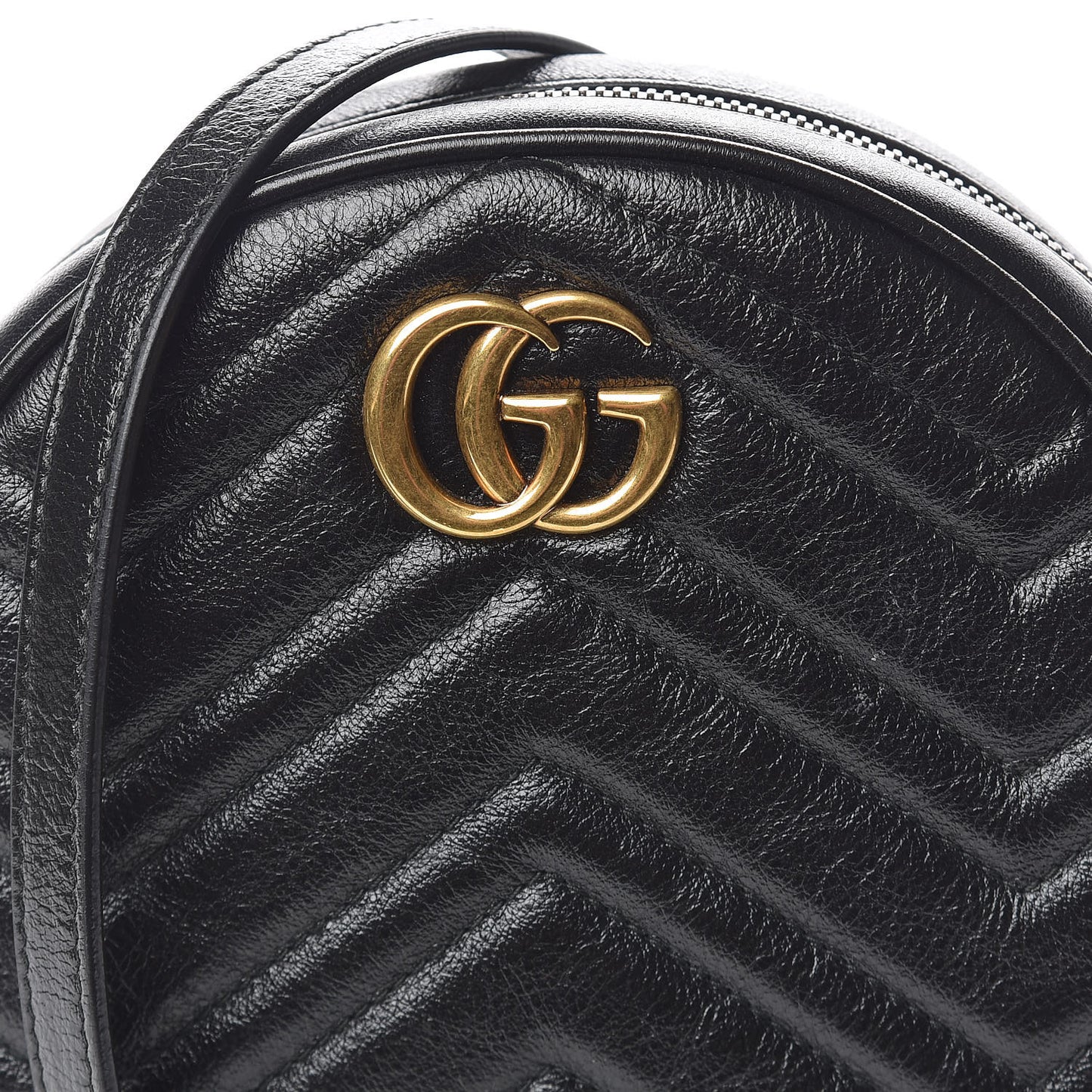Azalea Calfskin Matelasse Heart Mini GG Marmont Round Shoulder Bag Black