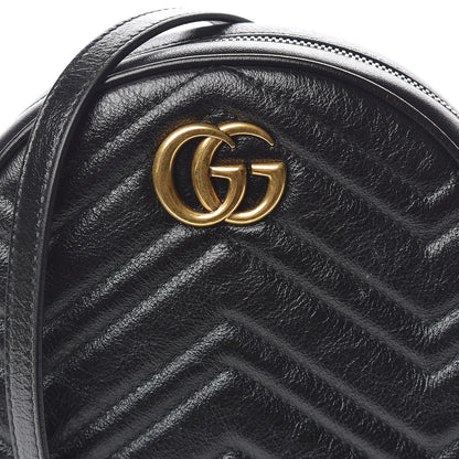 Gucci Azalea Calfskin Matelasse Heart Mini GG Marmont Round Shoulder Bag Black 10 of 13