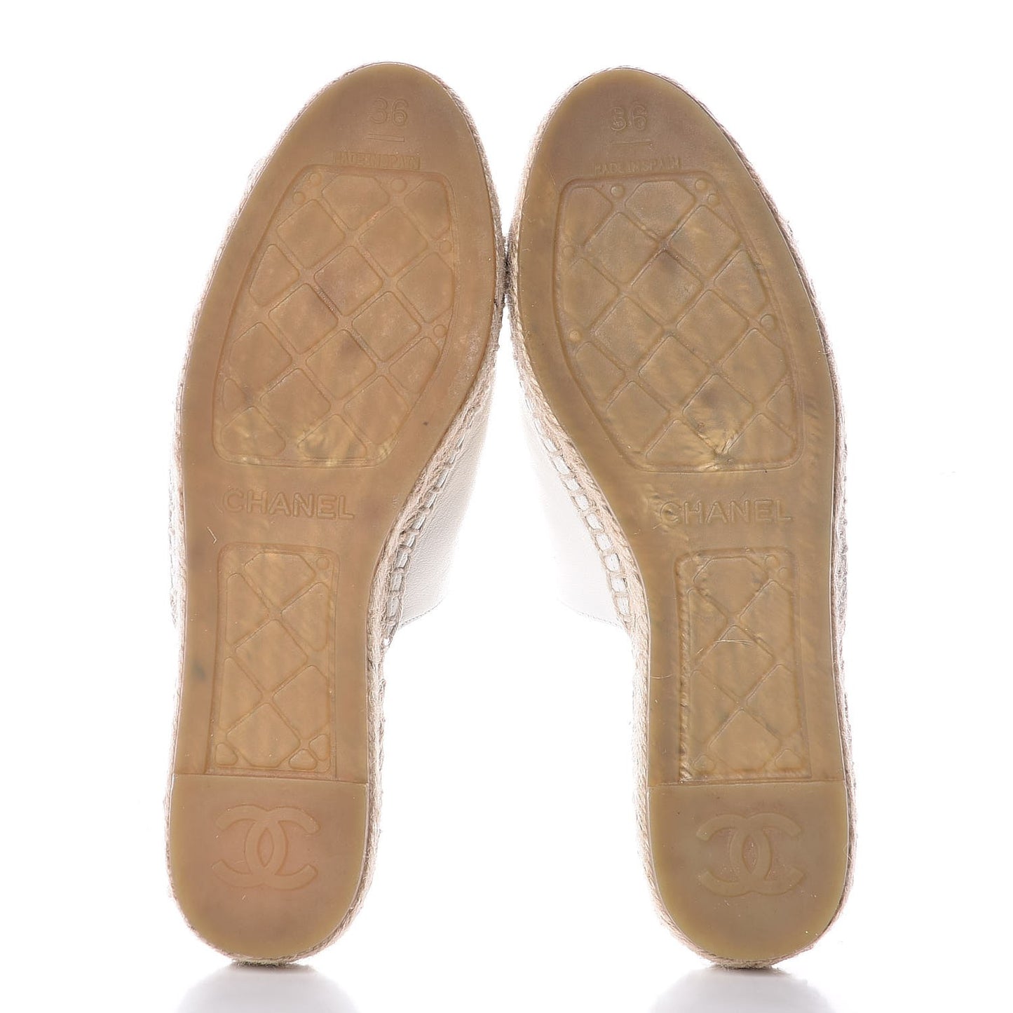 Iridescent Goatskin CC Espadrille Mules 36 Ivory Black