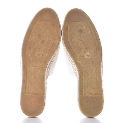 Chanel Iridescent Goatskin CC Espadrille Mules 36 Ivory Black 5 of 8