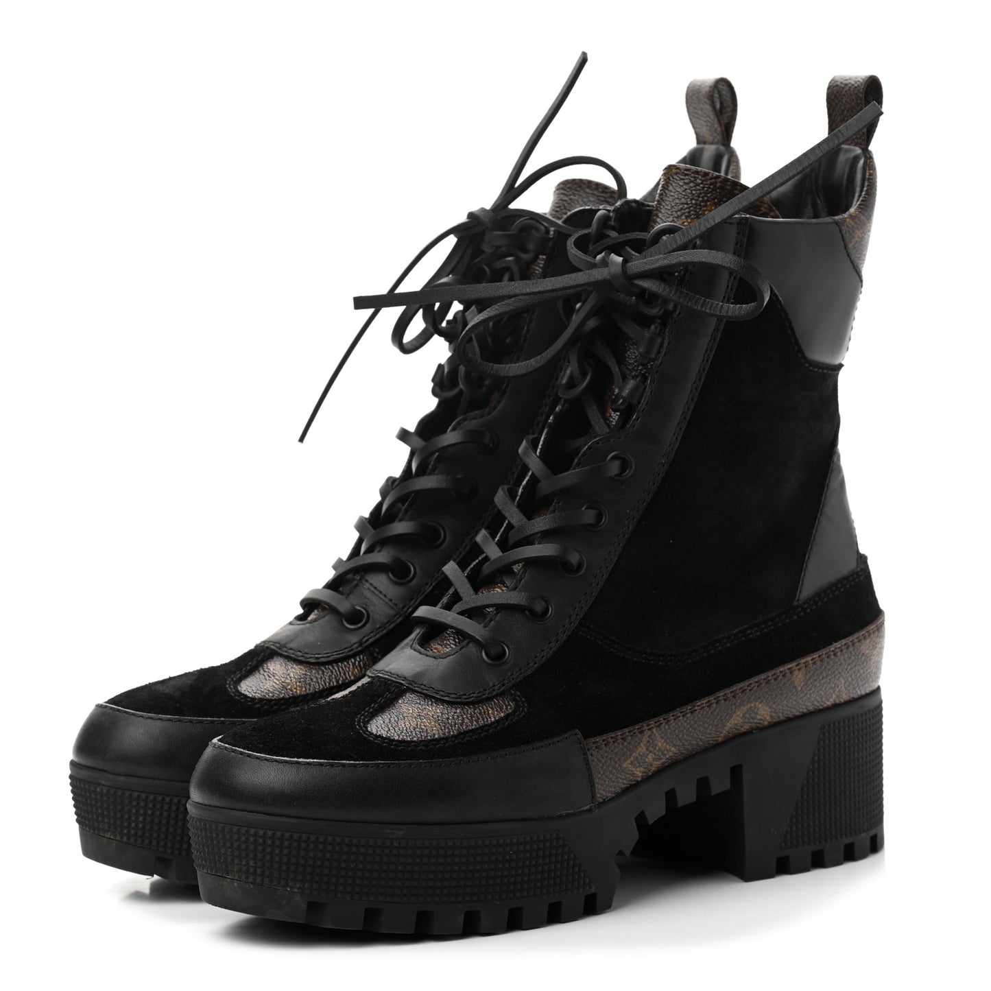 Suede Calfskin Monogram Laureate Platform Desert Boots 38 Black