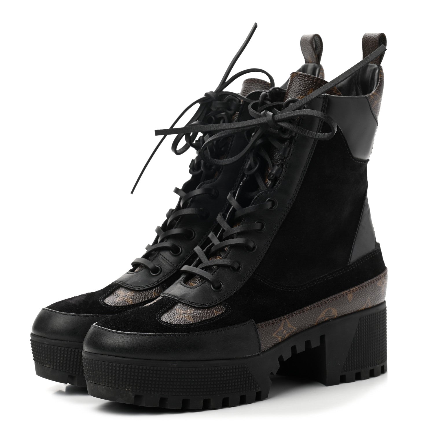 Louis Vuitton Suede Calfskin Monogram Laureate Platform Desert Boots 38 Black 3 of 9