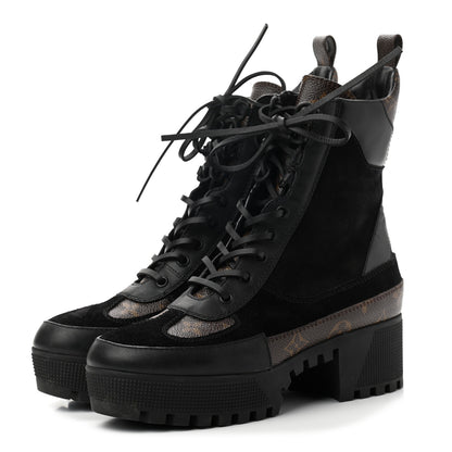 Louis Vuitton Suede Calfskin Monogram Laureate Platform Desert Boots 38 Black 3 of 9