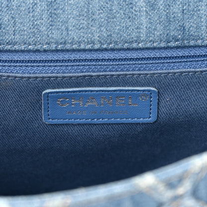 Chanel Frayed Denim Quilted Large Blue Chip Flap Blue 6 of 13
