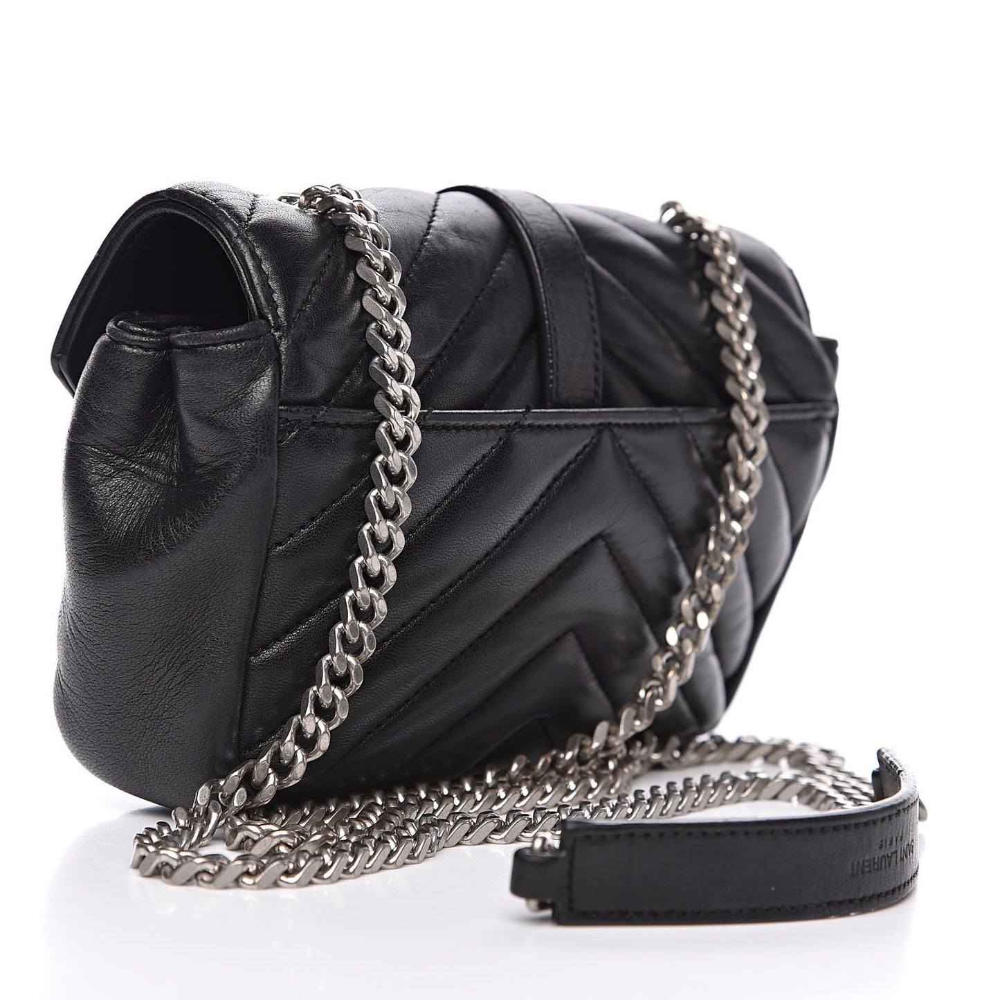 Grained Calfskin Matelasse Chevron Monogram Classic Baby Chain Bag Black