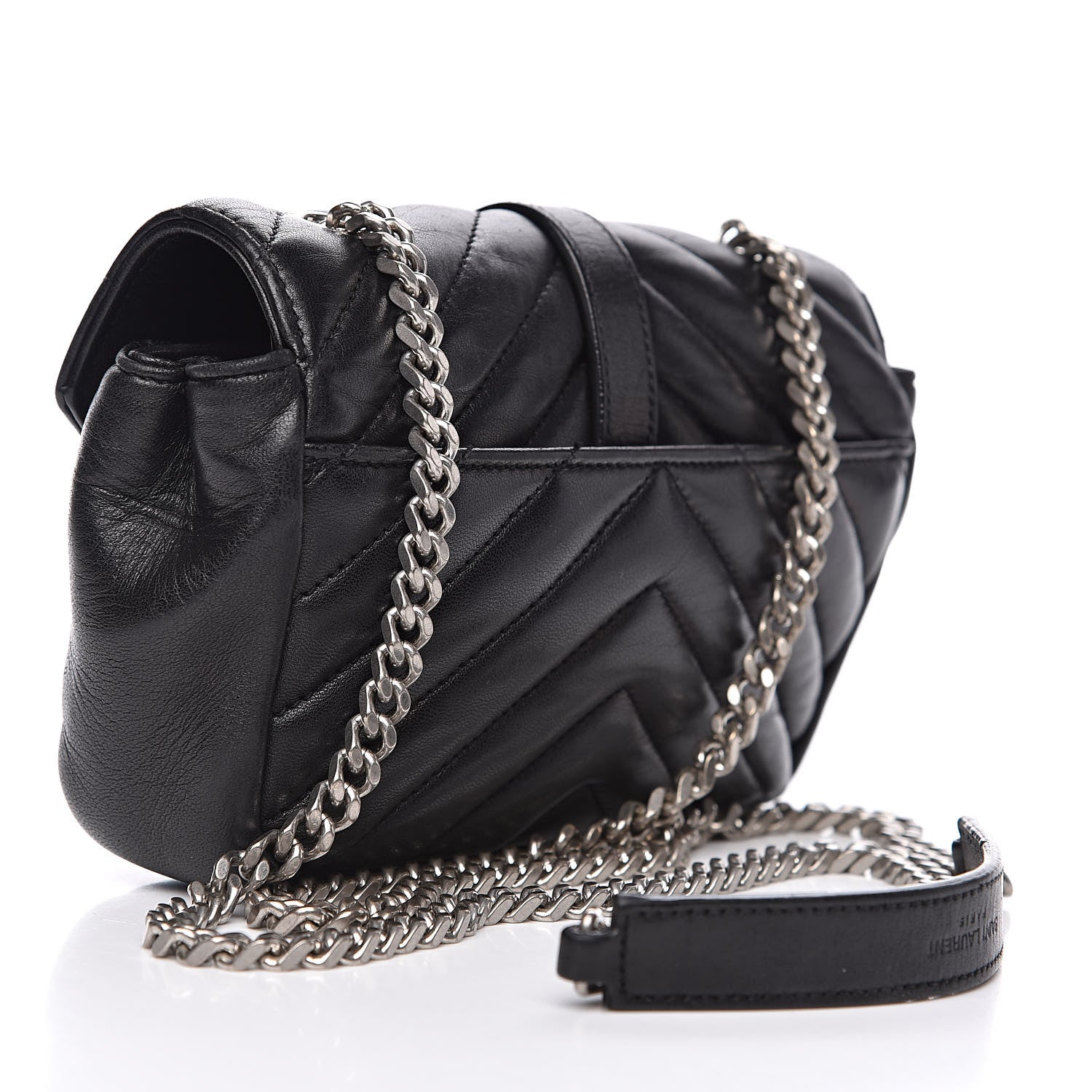 Saint Laurent Grained Calfskin Matelasse Chevron Monogram Classic Baby Chain Bag Black 3 of 14
