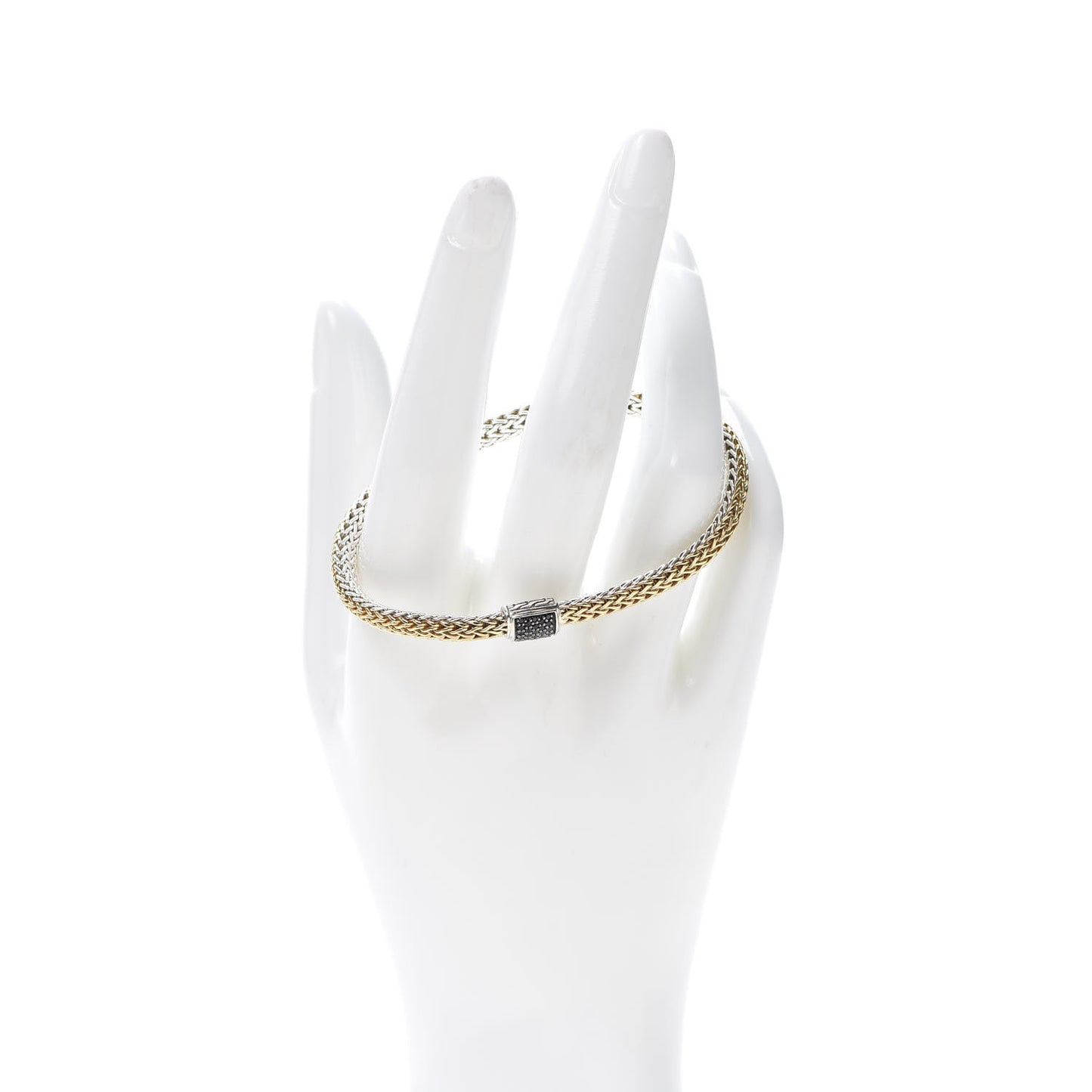 Sterling Silver 18K Yellow Gold Black Spinel 5mm Classic Chain Reversible Bracelet