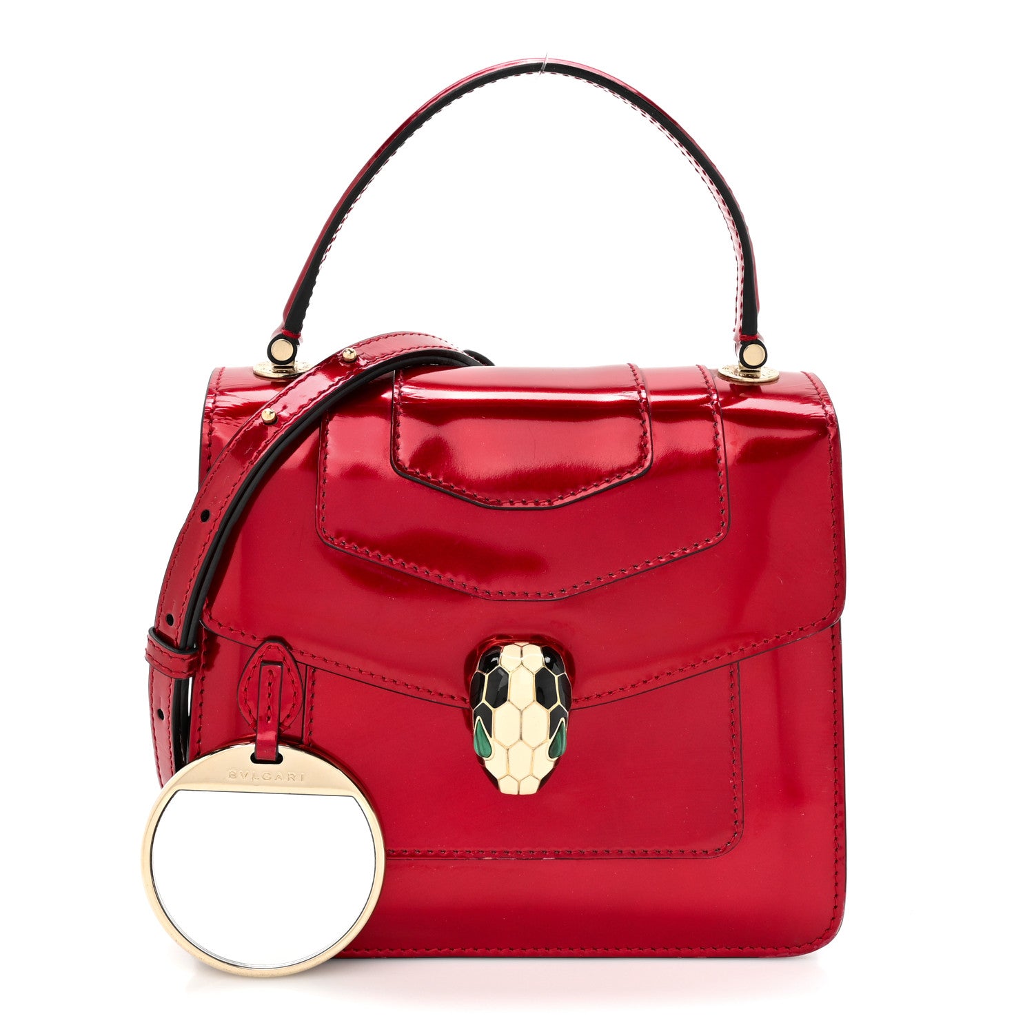 Bulgari Metallic Calfskin Serpenti Forever Top Handle Red 3 of 17