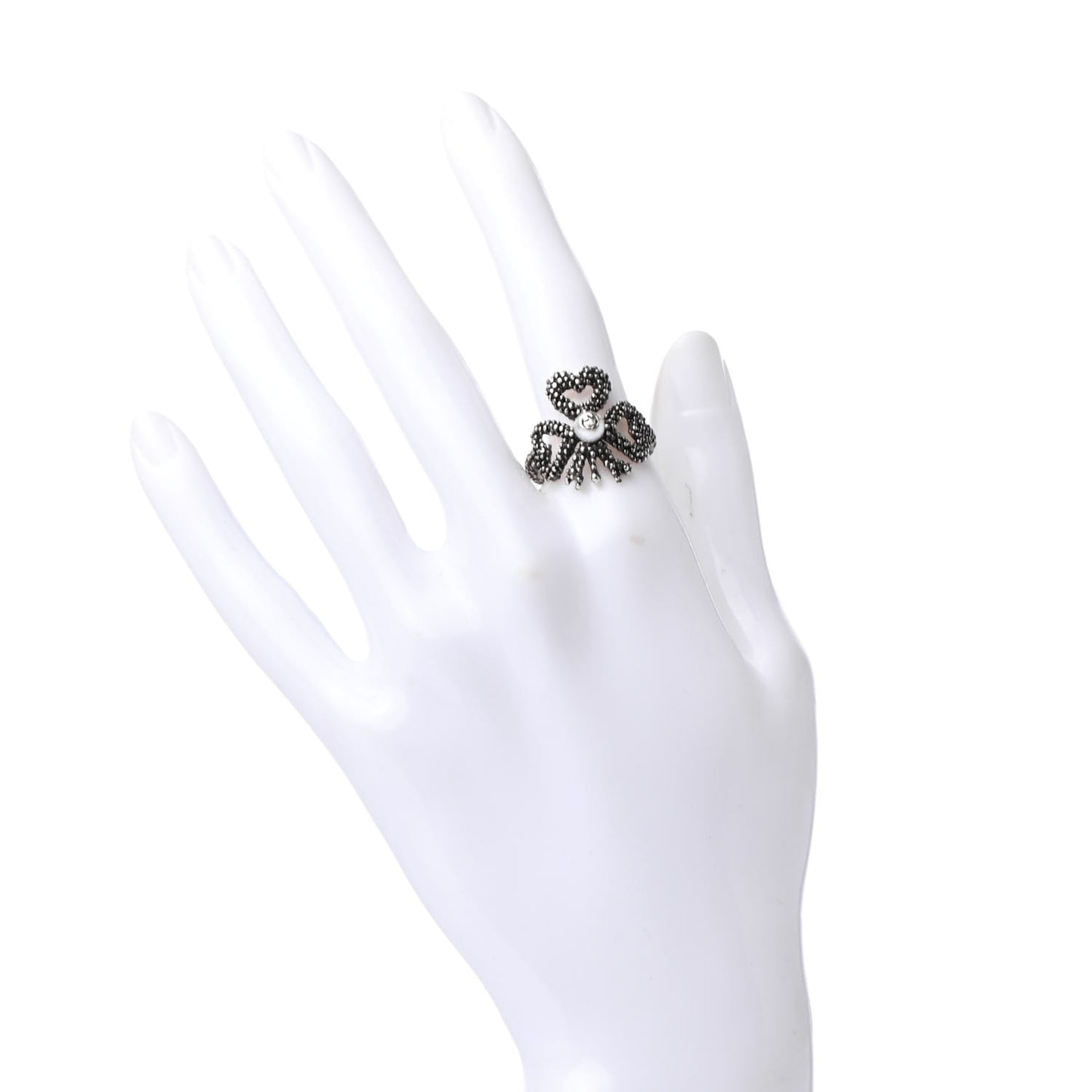 Sterling Silver Glass Pearl Aureco Clover Ring 55 7.25 Aged Silver