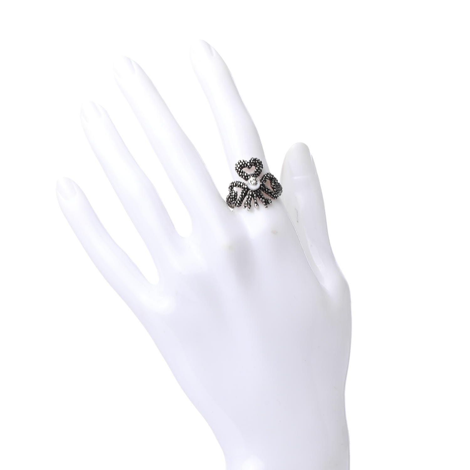 Gucci Sterling Silver Glass Pearl Aureco Clover Ring 55 7.25 Aged Silver 2 of 5