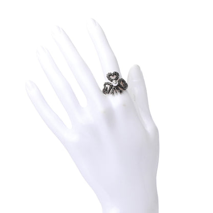 Gucci Sterling Silver Glass Pearl Aureco Clover Ring 55 7.25 Aged Silver 2 of 5