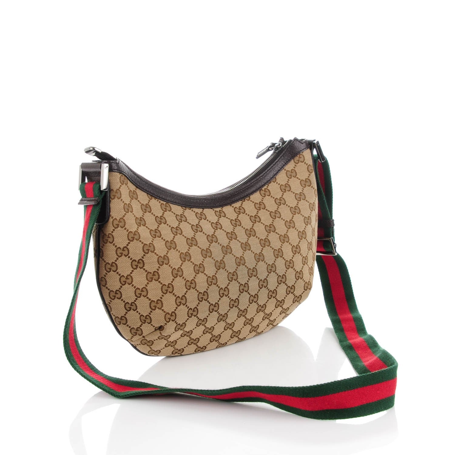 Gucci Monogram Web Medium Half Moon Hobo Dark Brown 3 of 7