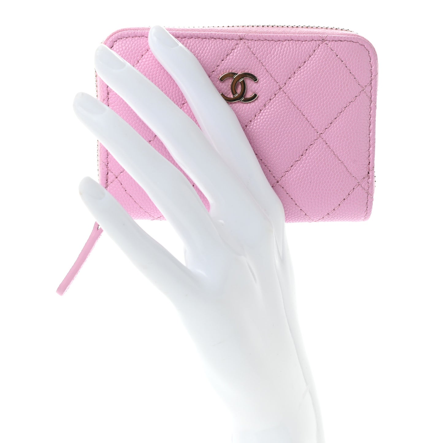 Caviar Quilted Zip Coin Purse Pink