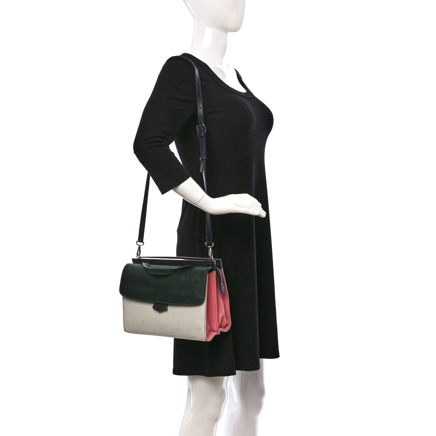 Fendi Vitello Elite Flamingo Colorblock Mini Demi Jour Shoulder Bag White Multicolor 2 of 11