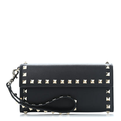 Valentino Garavani Calfskin Rockstud Wristlet Travel Wallet Black 1 of 8