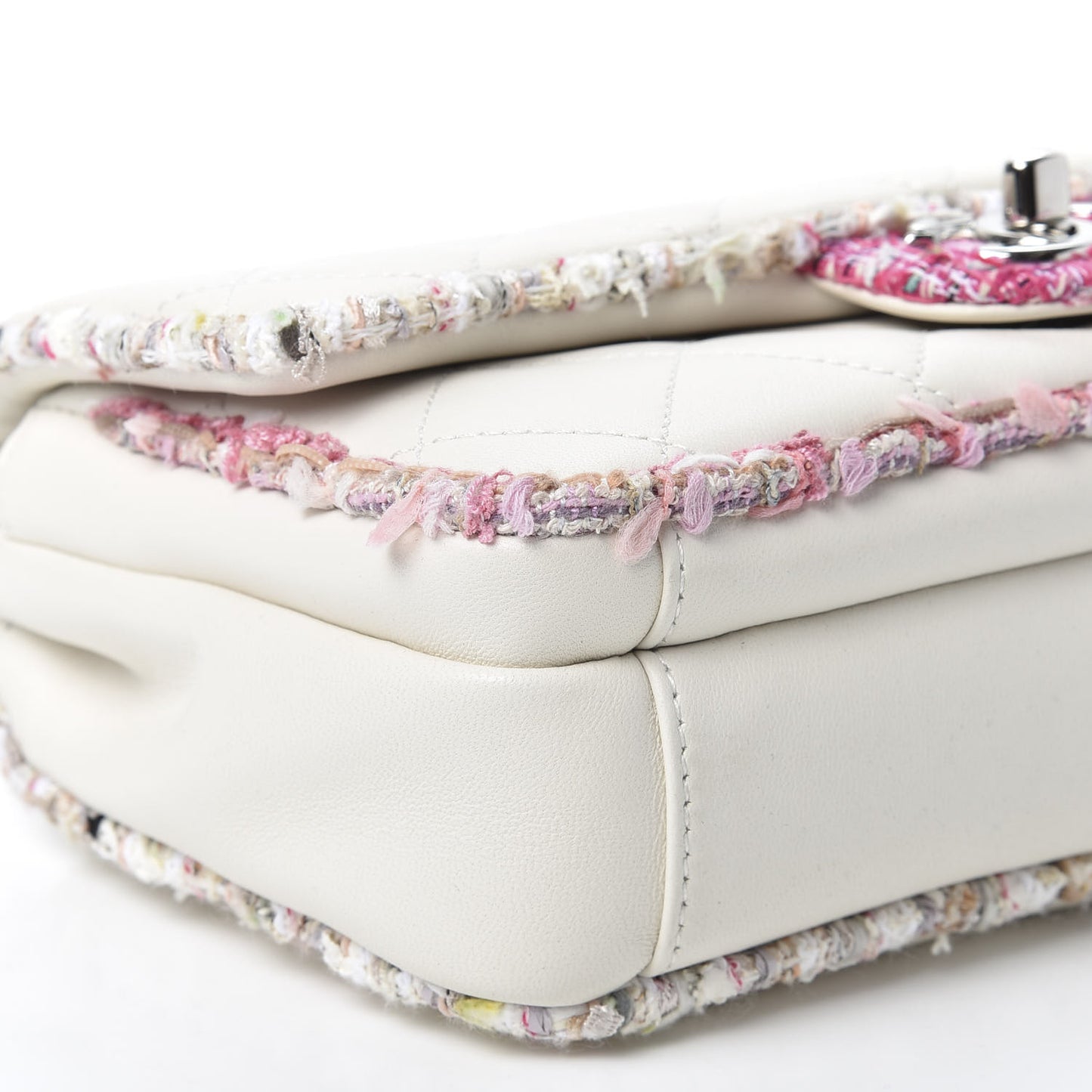 Lambskin Tweed Quilted Elegant Trim Flap White