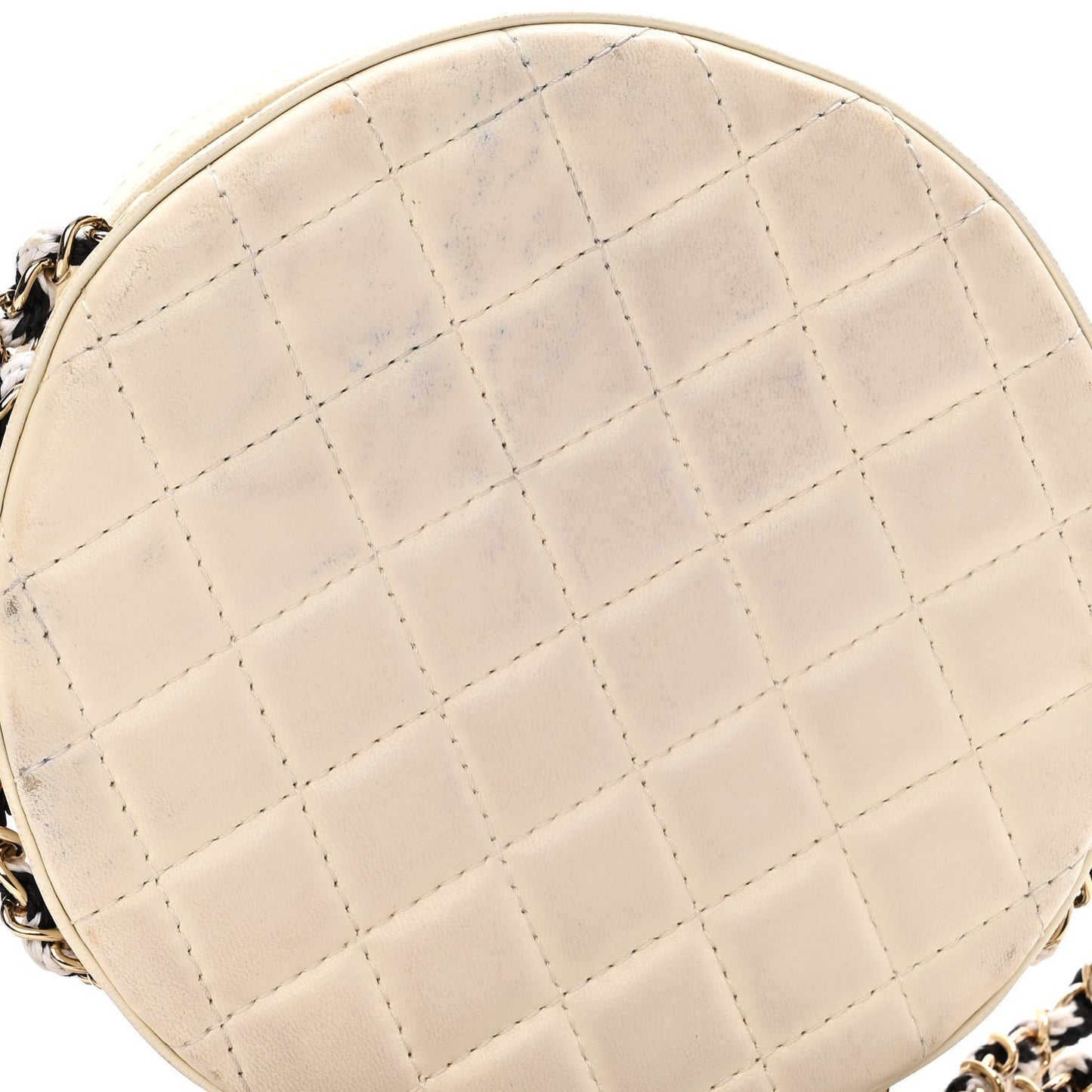 Lambskin Coco Lifesaver Round Bag Black White